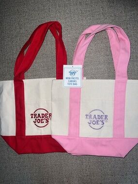 Two Trader Jo’s Mini Canvas Tote Bags-Pink & Red